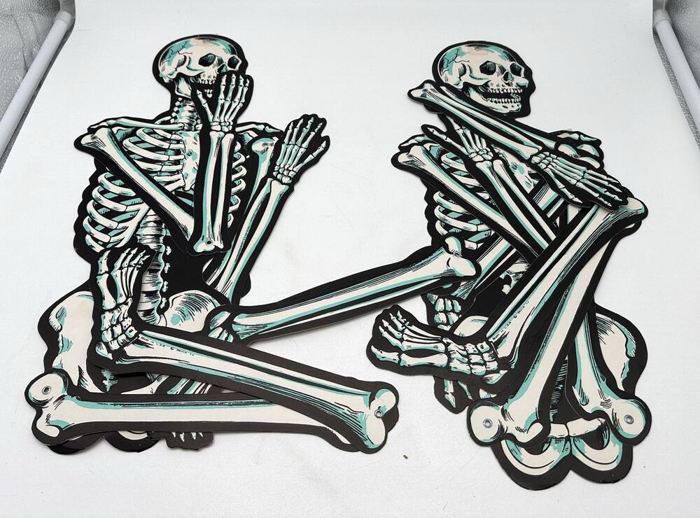 Vintage The Beistle Co. 80s Halloween Diecut Jointed Skeleton Lot Of 2 XL